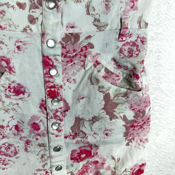 For Love & Lemons Weston Denim Floral Pink Mini Dress Small - Picture 3 of 7
